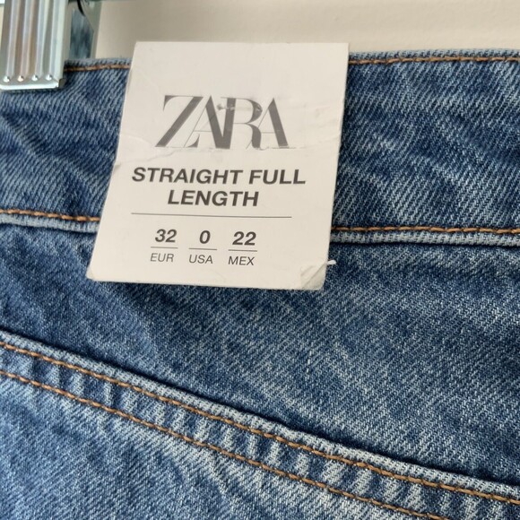Zara Straight Leg Jeans Blue Full Length Distressed 0 - Picture 4 of 12